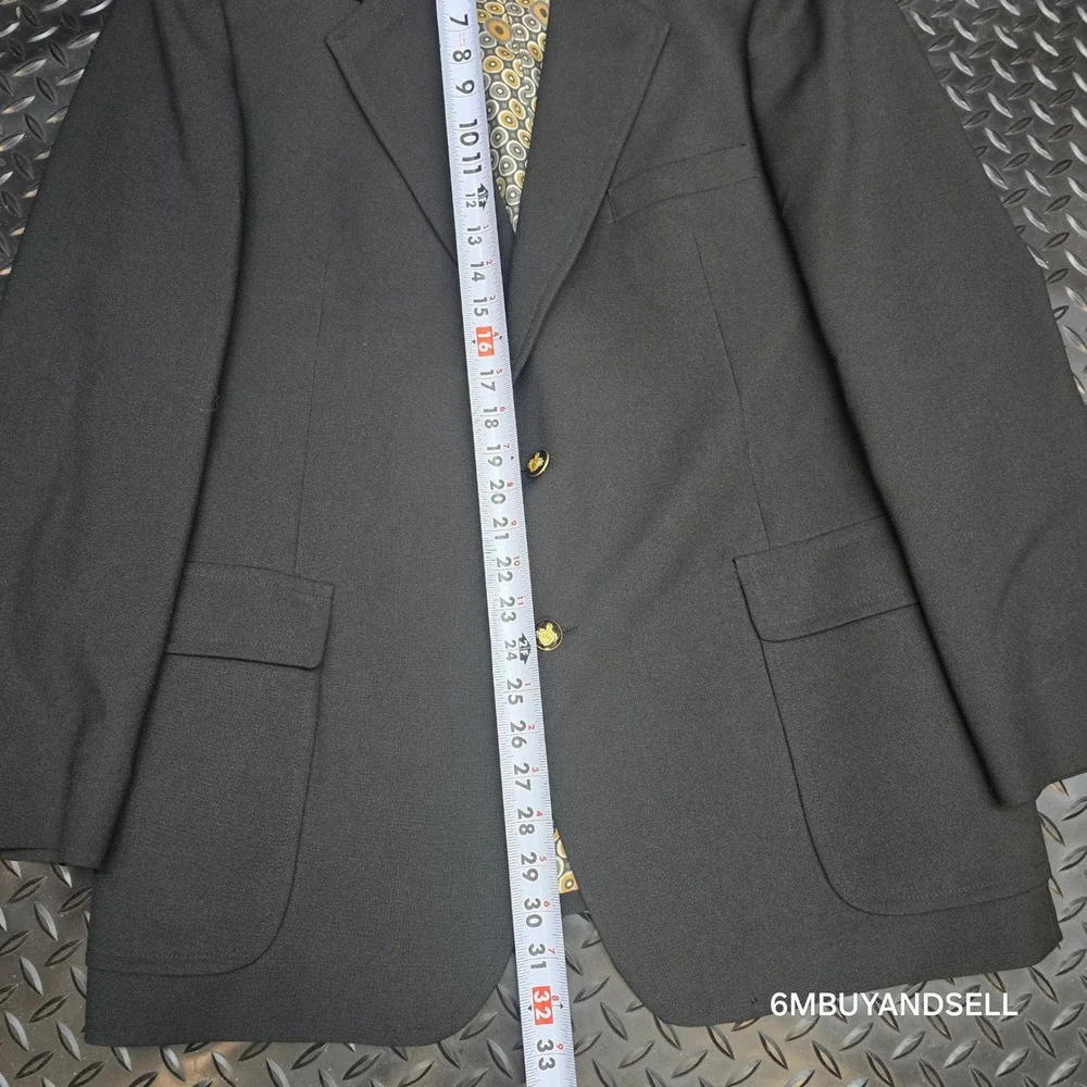Vintage The Knack Wool Blazer Mens‎ Black Gold Crest Buttons Union Made USA 42R